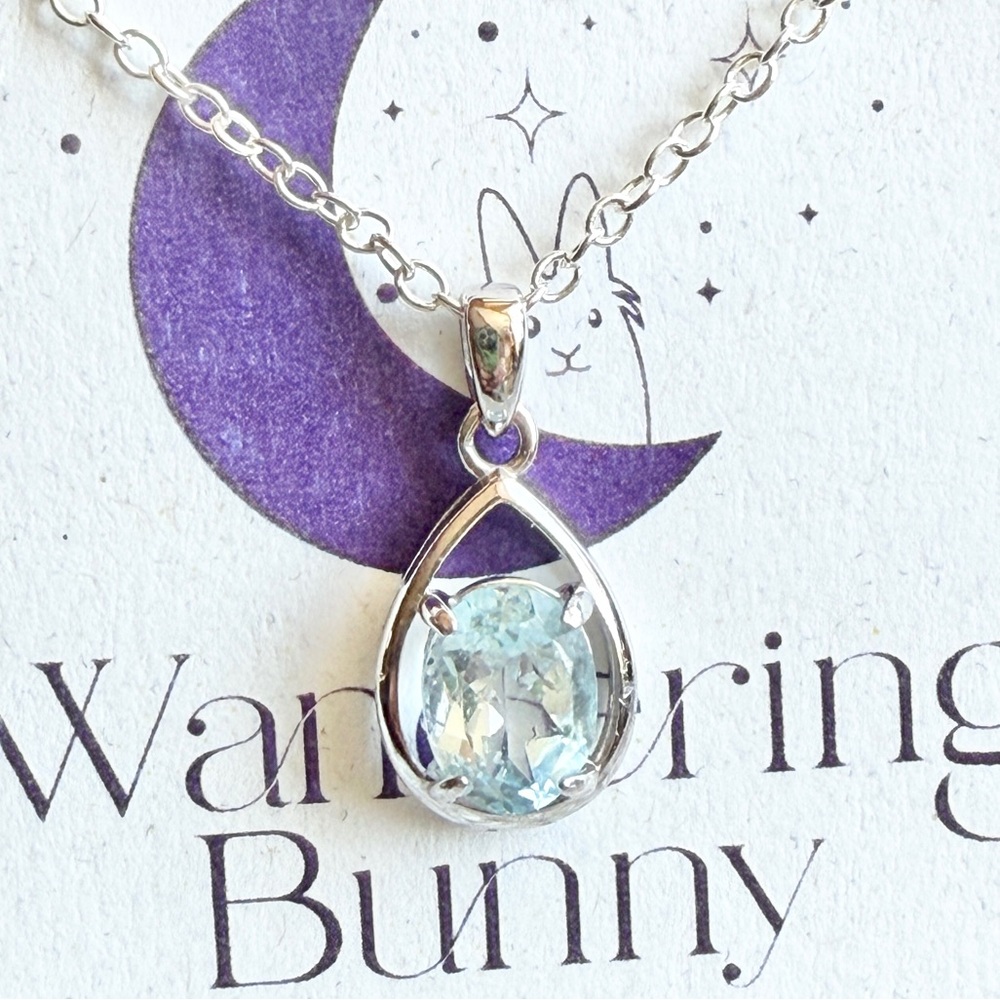 Sterling Silver Blue Topaz Solitaire Pendant, Handmade by Wandering Bunny LLC